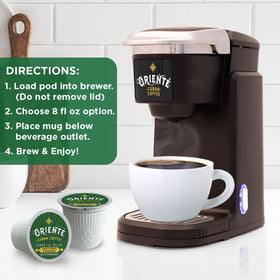 Oriente Keurig-compatible pod fits most K-Cup brewers for quick brew.