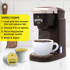 Oriente Sweetened Espresso Pods 18ct Cuban cafe vibe evokes warm rituals for authentic mornings.