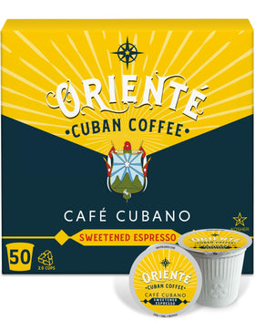 Oriente Sweetened Espresso Pods 50ct pack for quick, bold Cuban-style coffee at home.