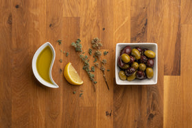 ORIGENES green olives marinated with lemon juice for bright, zesty bites