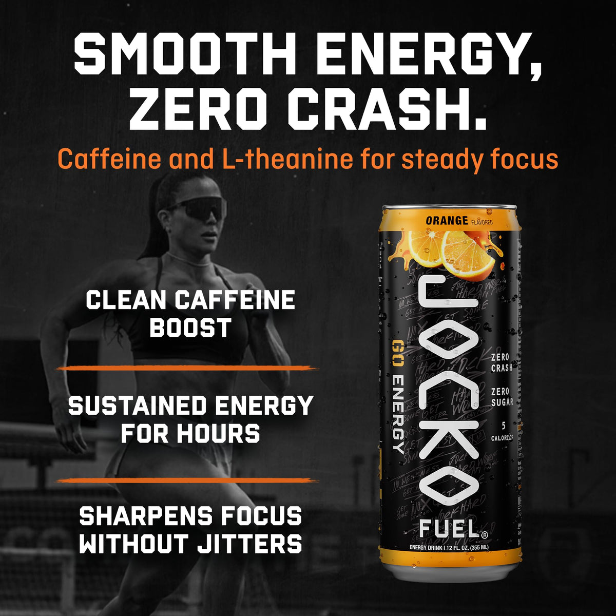 Origin Jocko GO energy can closeup highlights zero sugar and crisp taste.