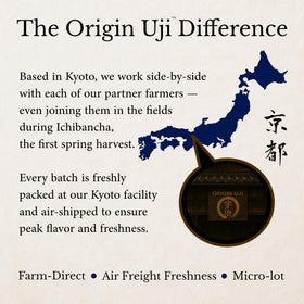 Origin Uji Matcha Masters Reserve tin packaging showcases premium storage for aroma and freshness.