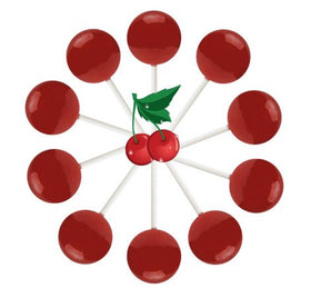 Original Gourmet Wild Cherry Lollipop Bag close-up showing bright red candy