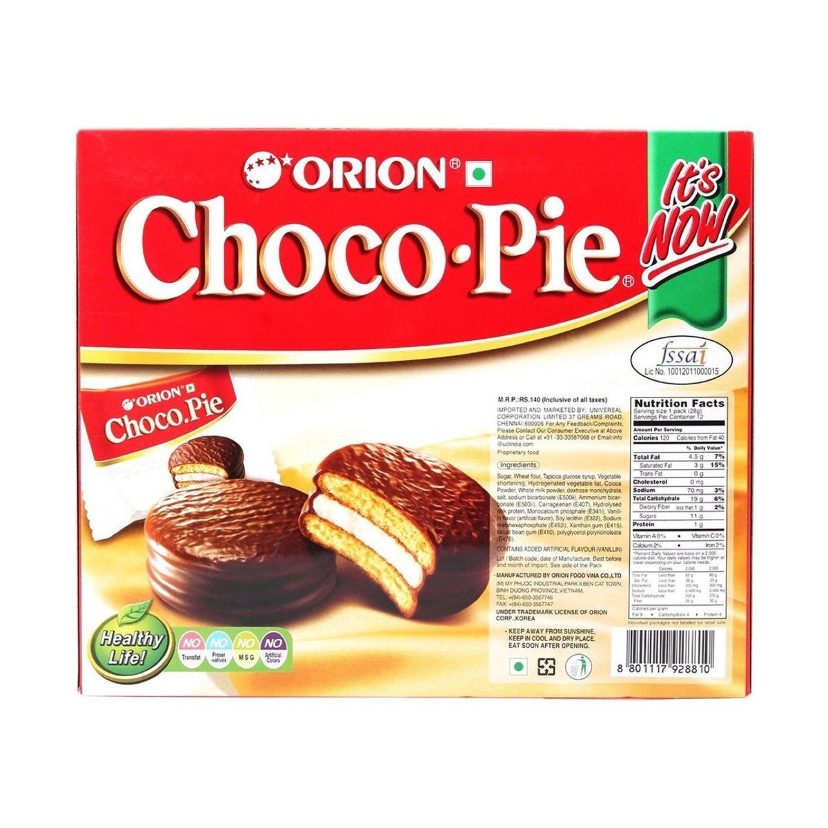 Orion Choco Pie individually wrapped pies emphasize freshness and easy portion control.