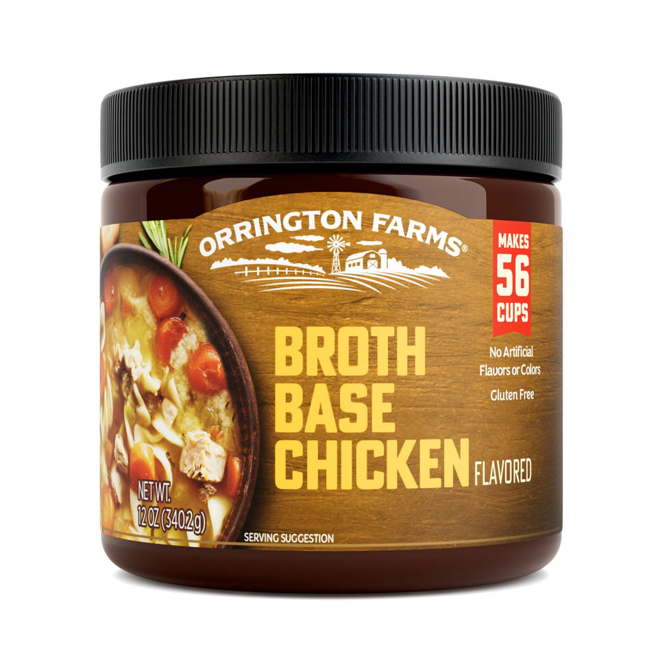 Orrington Farms Chicken Broth Base jar front ready to flavor soups and stews.