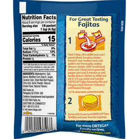 Ortega fajita seasoning packaging with 12-pack packets