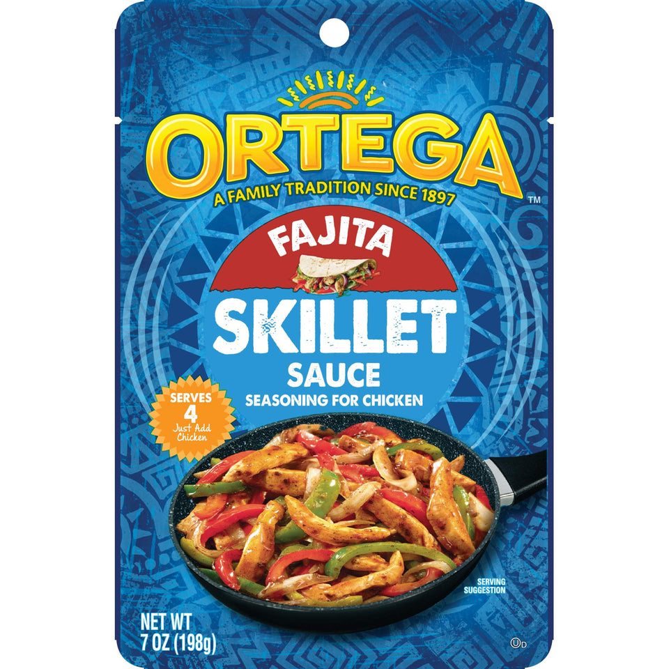 Ortega Fajita Skillet Sauce 7oz bottle pour delivers bold flavor for quick fajitas