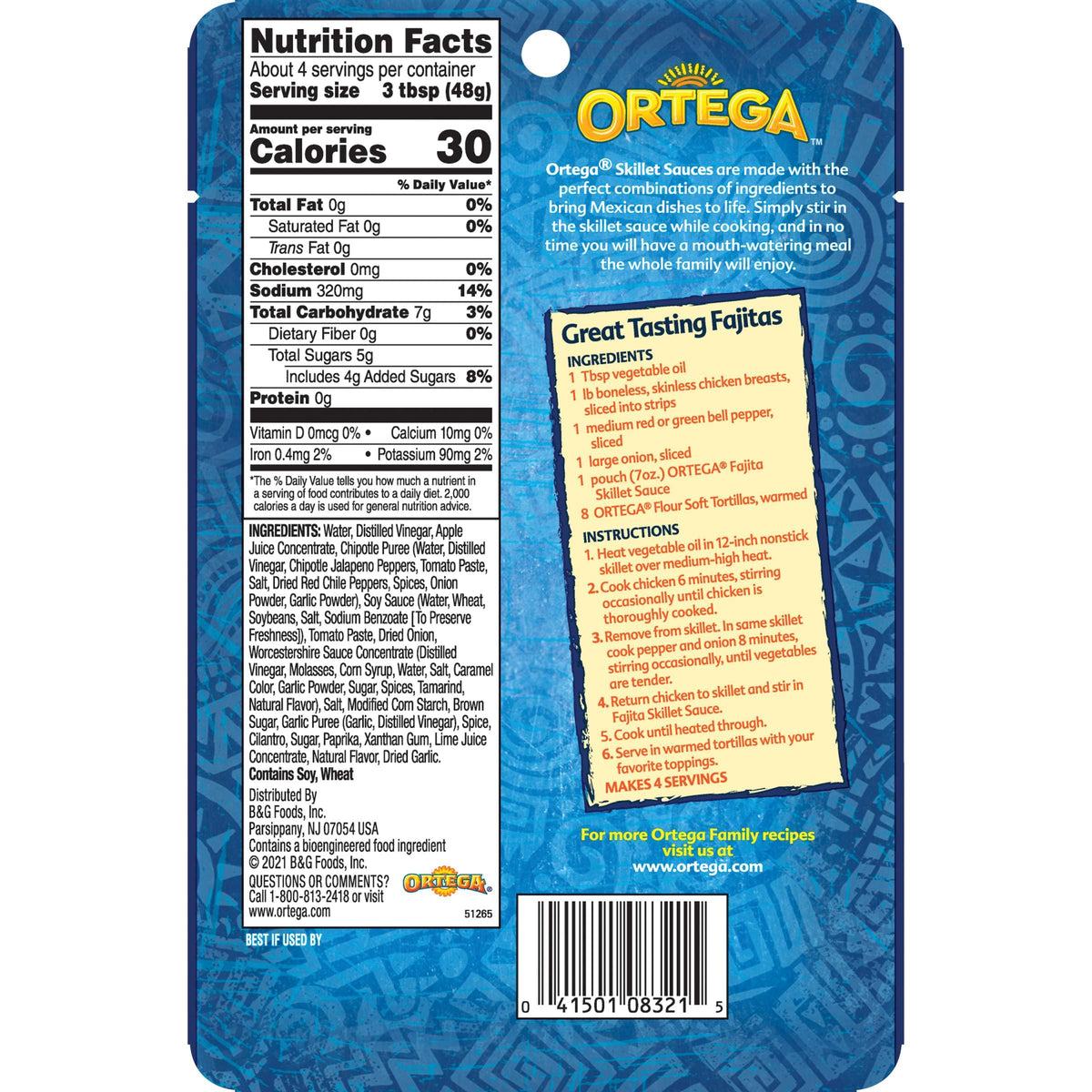 Ortega fajita skillet sauce pour showing glossy finish for ready-made meals