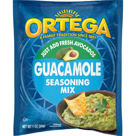 Ortega Guacamole Seasoning packaging shows a 12-pack for easy entertaining.