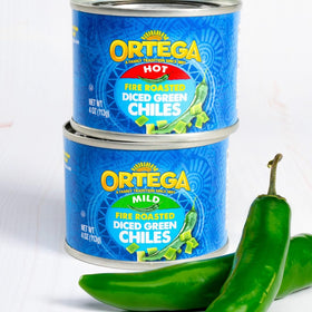 Ortega packaged green chiles mild pantry staple for easy cooking.