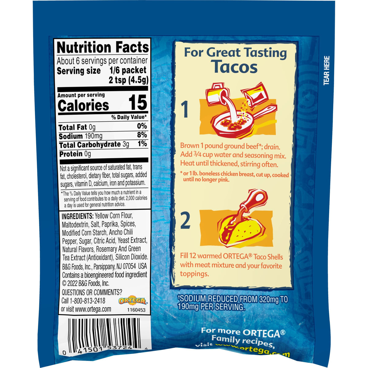 Ortega taco seasoning mix 1-ounce packet for easy meat seasoning