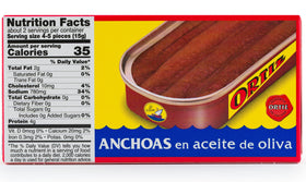 Ortiz anchovies filets in olive oil close-up highlight firm texture.