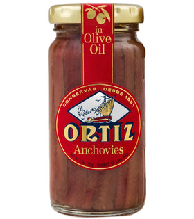 Ortiz anchovies in olive oil glass jar: premium flavor ready for tapas