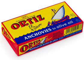 Ortiz anchovies in olive oil packaging photo showcases premium quality for the pantry.