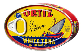 Ortiz tuna in olive oil closeup shows moist, delicate texture