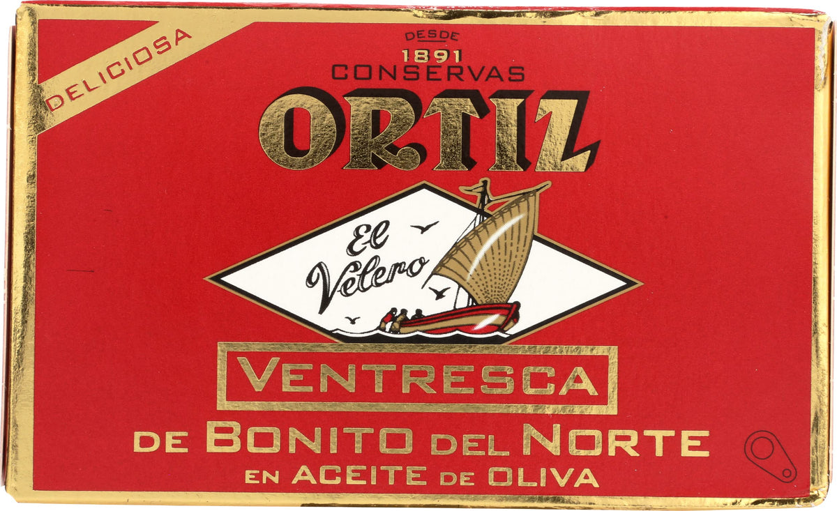 Ortiz white tuna belly fillets in oil, ideal for salads and Niçoise dishes.
