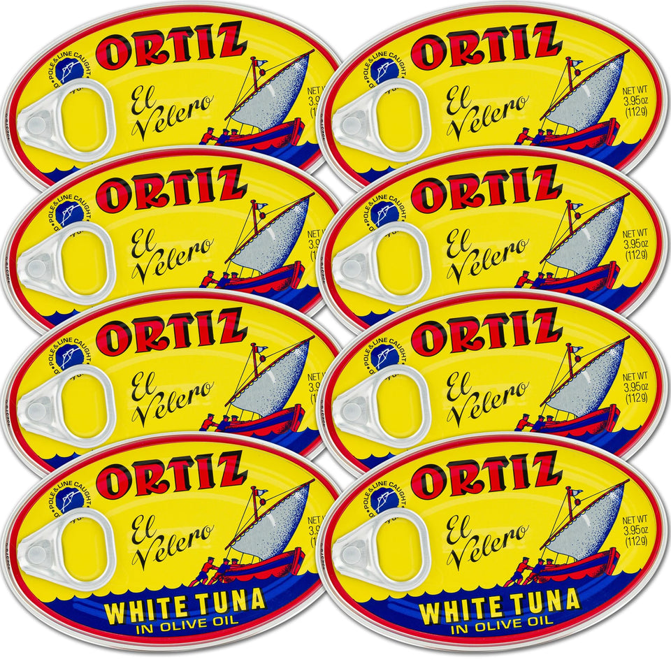 Ortiz white tuna in olive oil slices ready for quick salads.