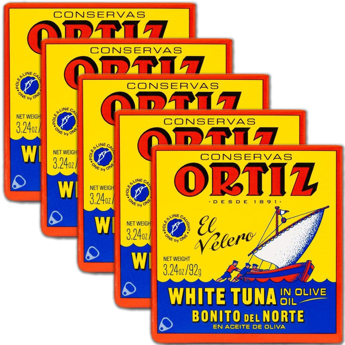 Ortiz white tuna in olive oil can front label highlighting premium flavor