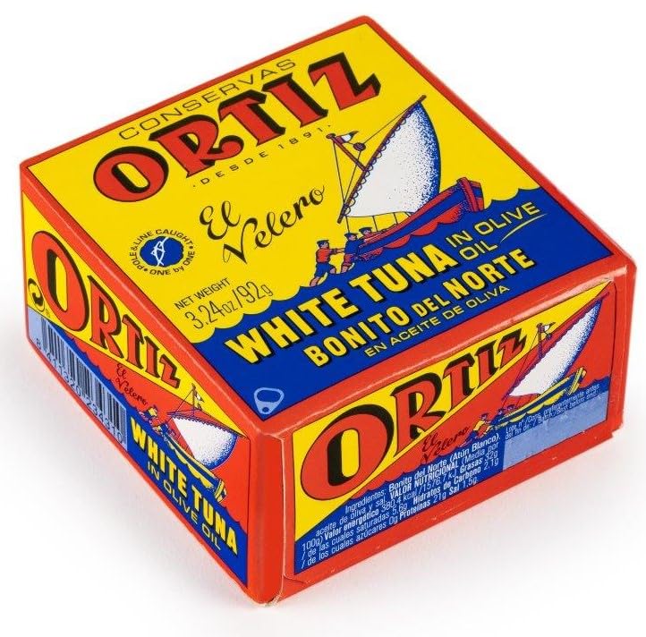 Ortiz white tuna olive oil can side view showing tender texture