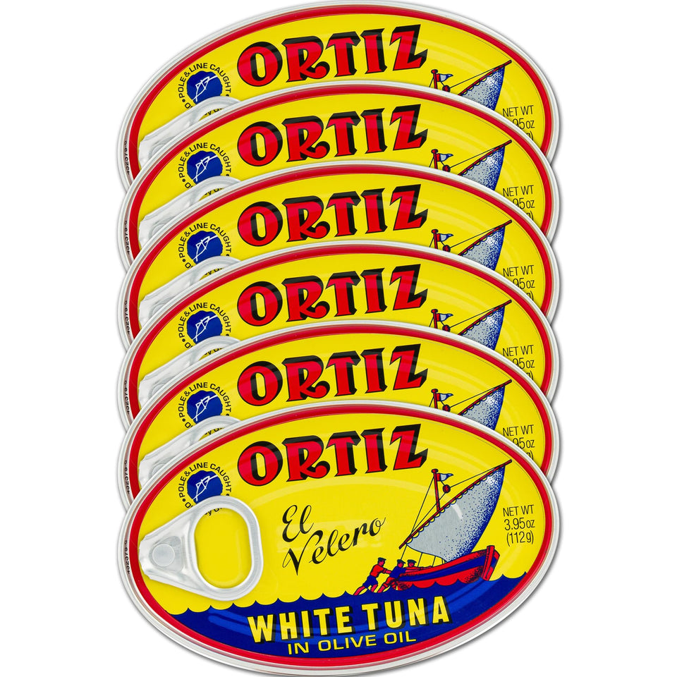 Ortiz white tuna olive oil can gleaming, ideal for quick salads