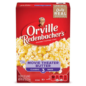 Orville Redenbacher's Movie Theater Butter popcorn bags showing cinema flavor at home