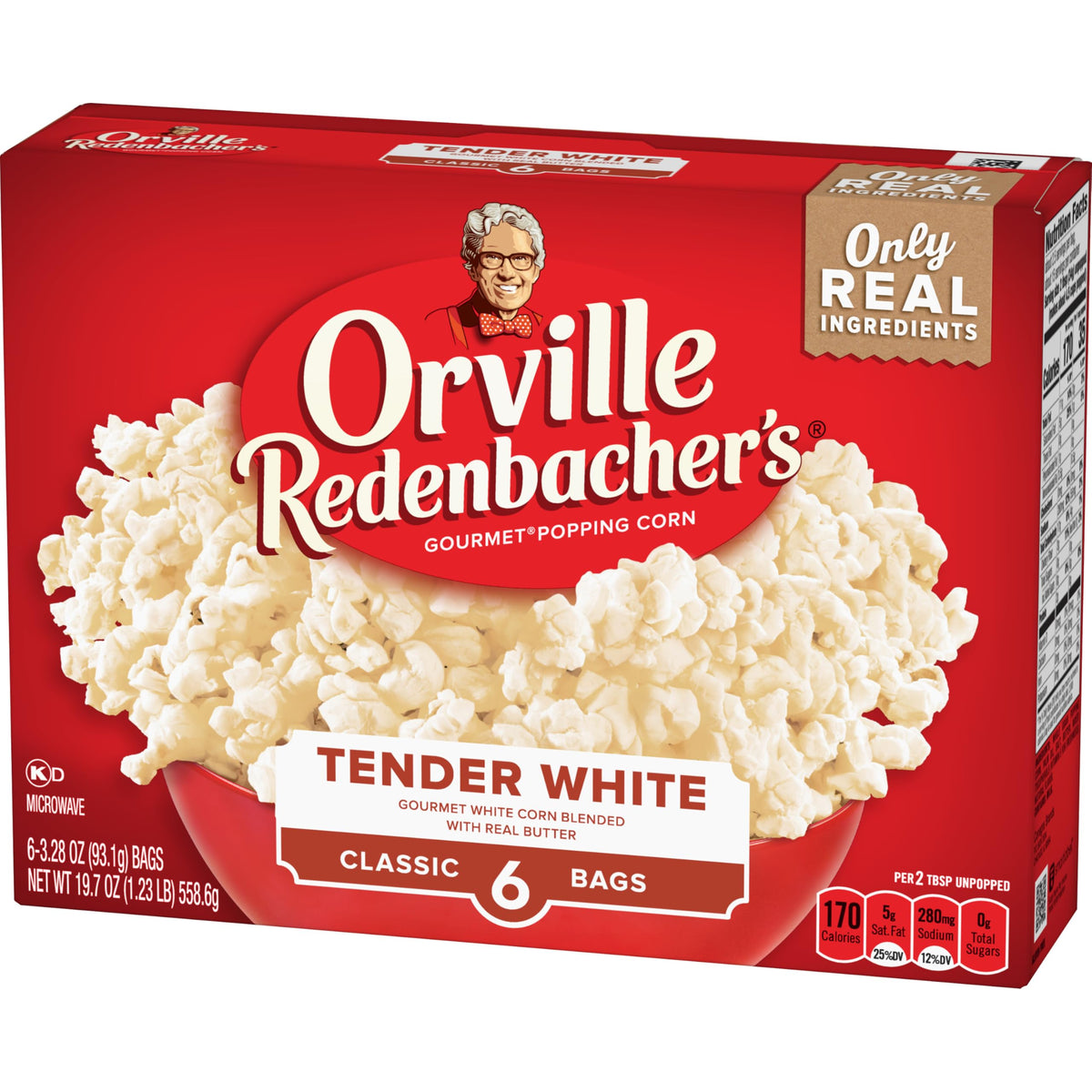 Orville Redenbacher's popcorn-steaming-bowl, warm aroma enhances casual snacking at home.