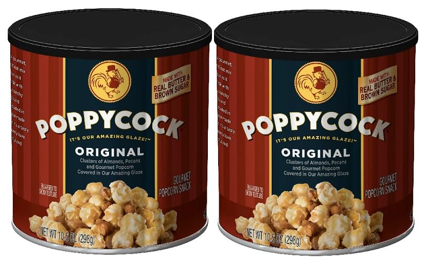 Orville Redenbacher's Poppycock Original glazed clusters with almonds and pecans, gluten-free snack for gatherings.