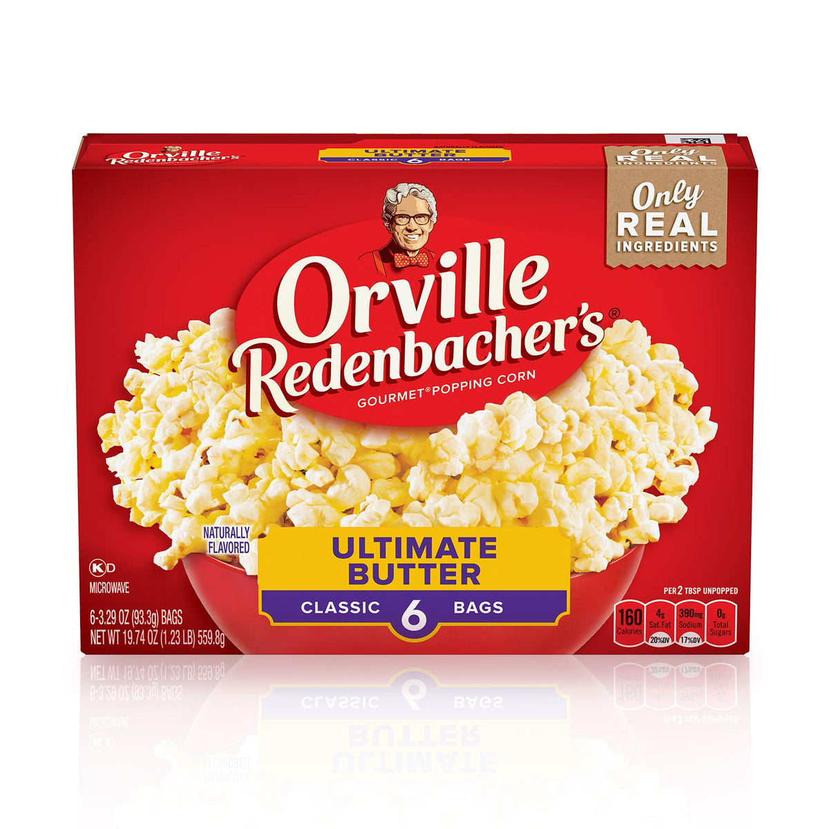Orville Redenbacher's Ultimate Butter popcorn bag with rich flavor for movie night.