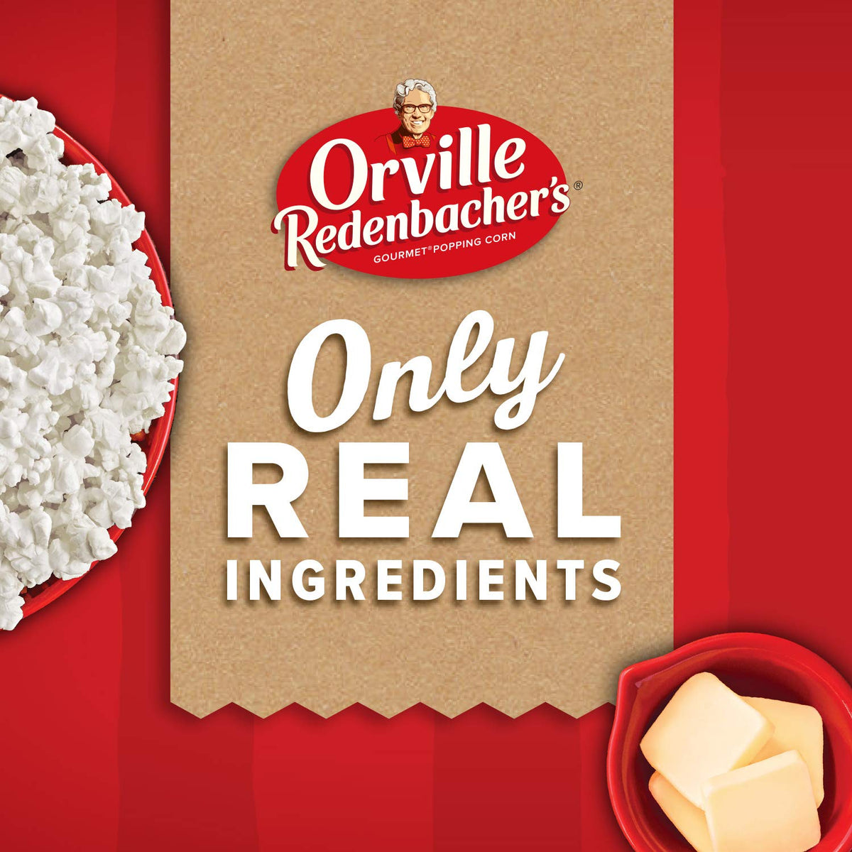 Orville Redenbacher's white popcorn kernels showcase a light, classic base for snacking.