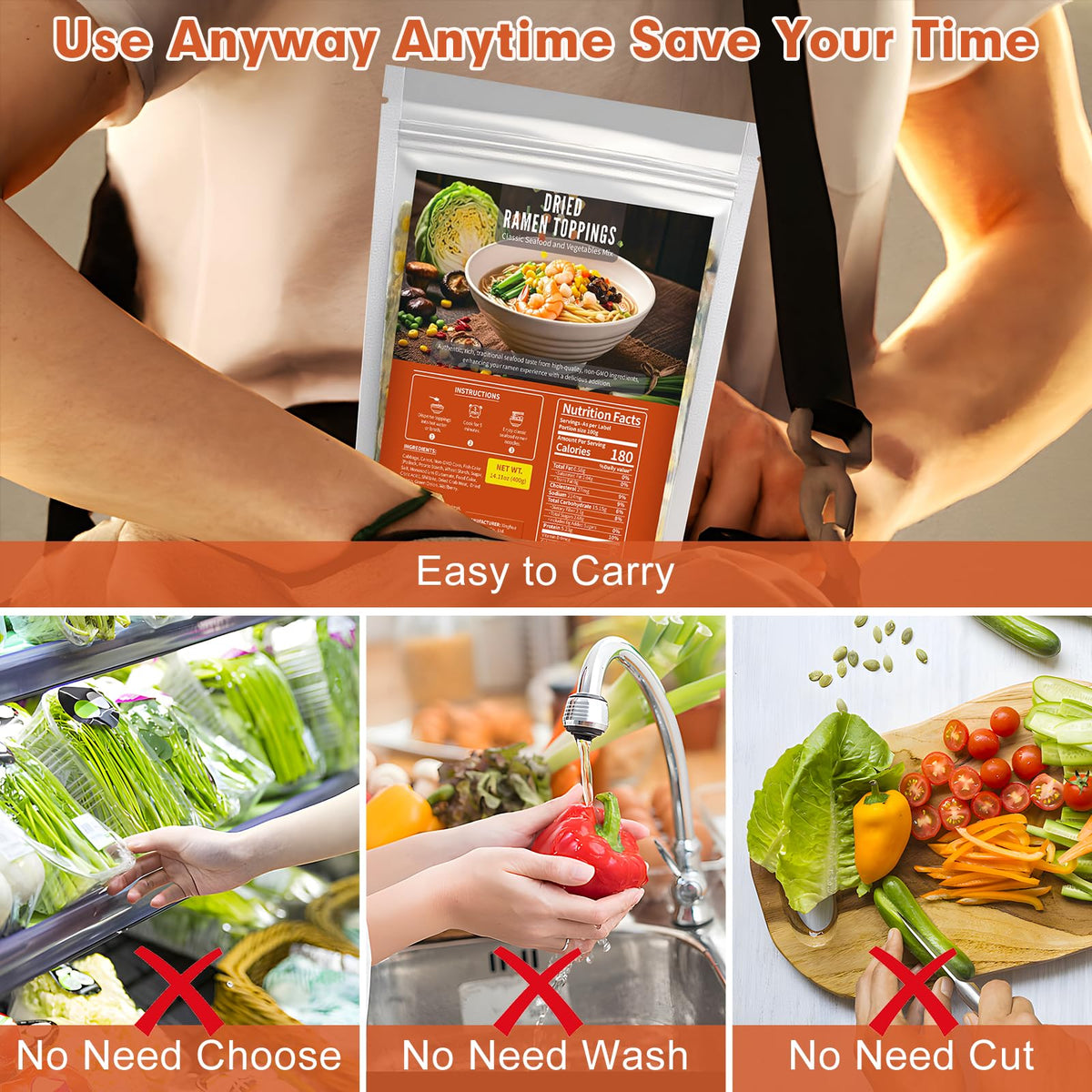 Colorful toppings add texture to fried rice and salads with Oryvox.