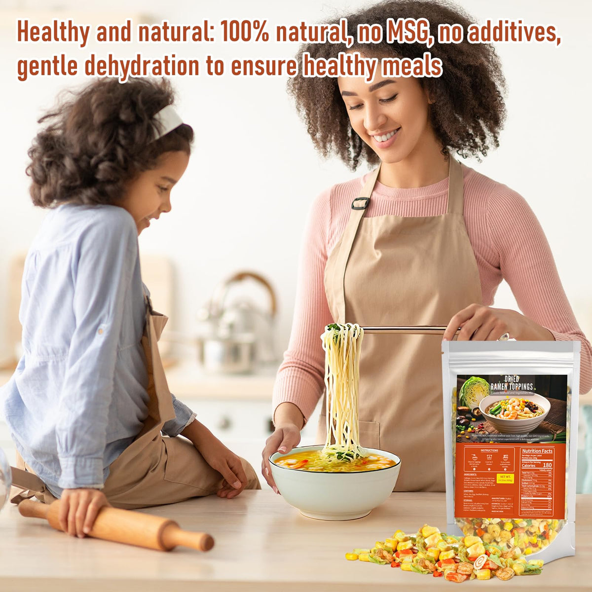 Large 14oz bag of Oryvox toppings keeps office lunches ready.