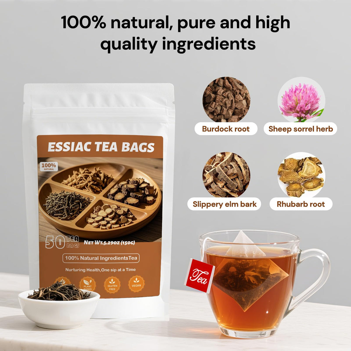 Oryvox Essiac Tea bags ready for a quick caffeine free brew