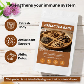 Oryvox Essiac Tea dry leaves show natural burdock and sorrel ingredients