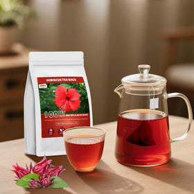 Oryvox hibiscus tea bags sustainable packaging supports eco-friendly choice.
