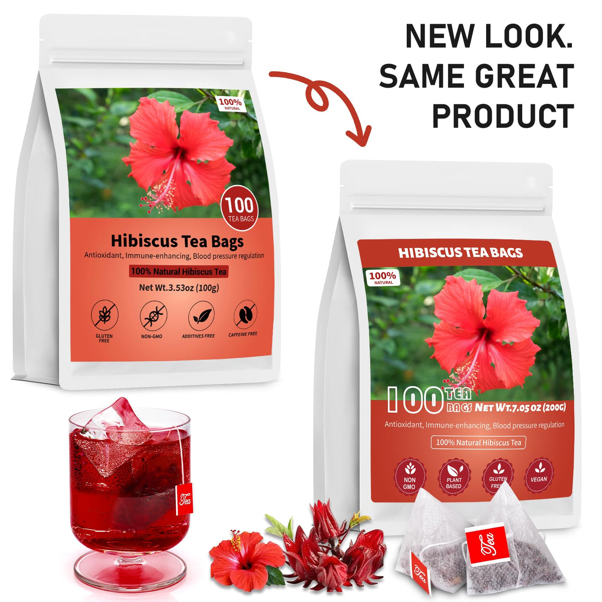 Oryvox hibiscus tea bags vitamin C note for skin vitality.