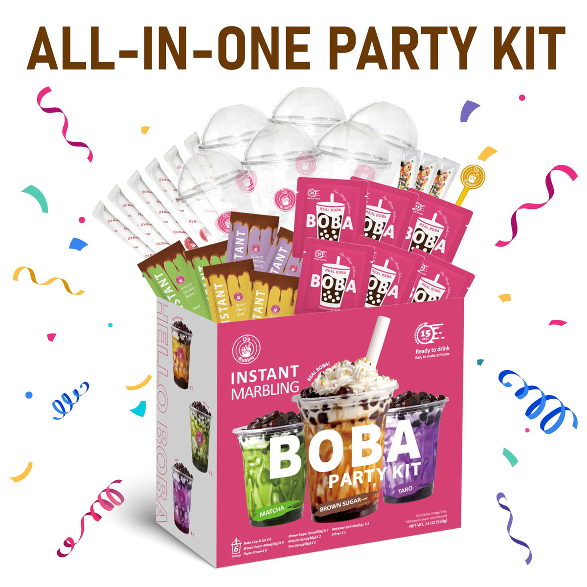O's Bubble Boba Kit boba packets ready for chewy bite and flavor pairings.