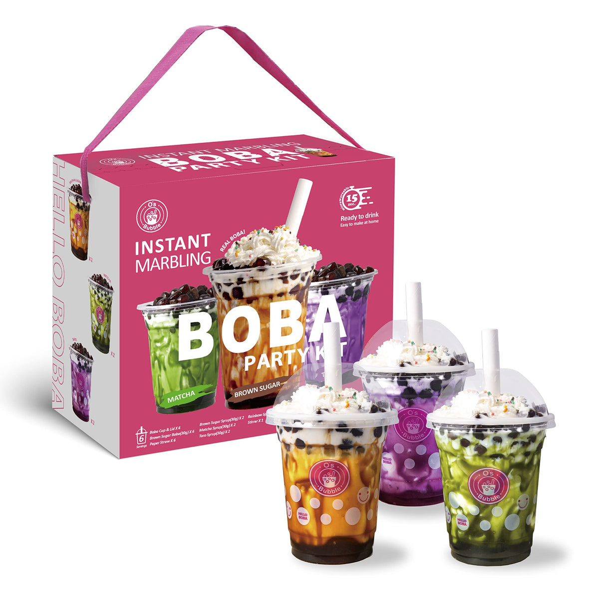 O's Bubble Boba Kit box opens to reveal all components for a fun party setup.