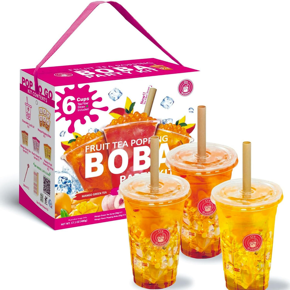 O's Bubble boba tea kit box shows complete party setup for easy entertaining