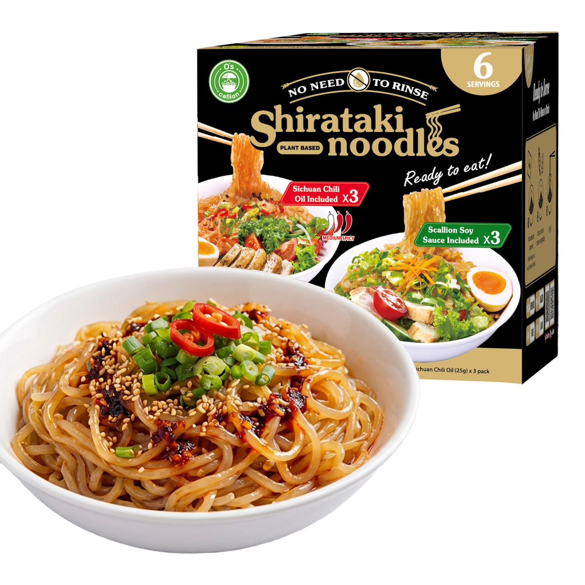 O'Scallion Shirataki noodles pack for quick, low-carb meals.