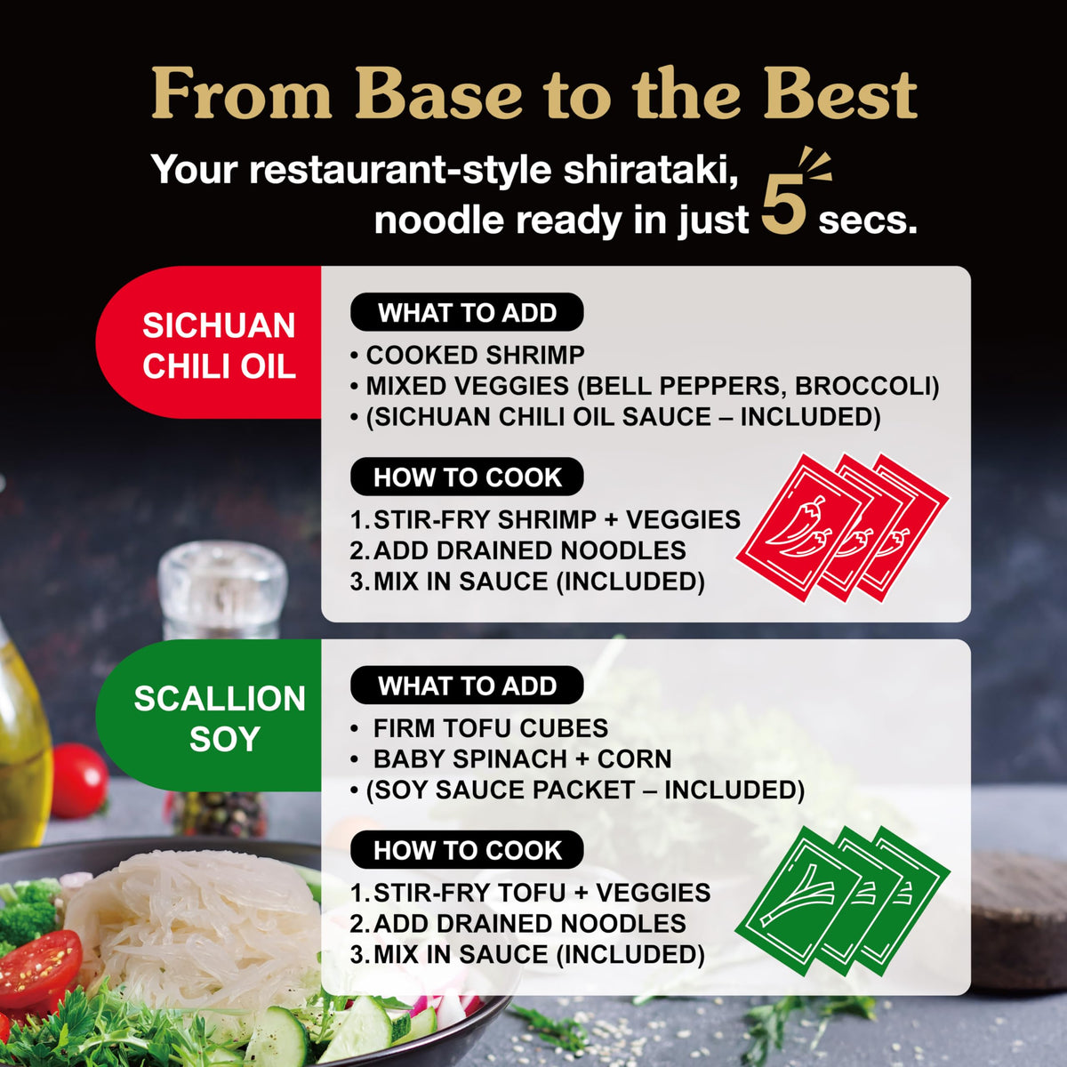 O'Scallion vegan clean ingredients emphasize plant-based nutrition.