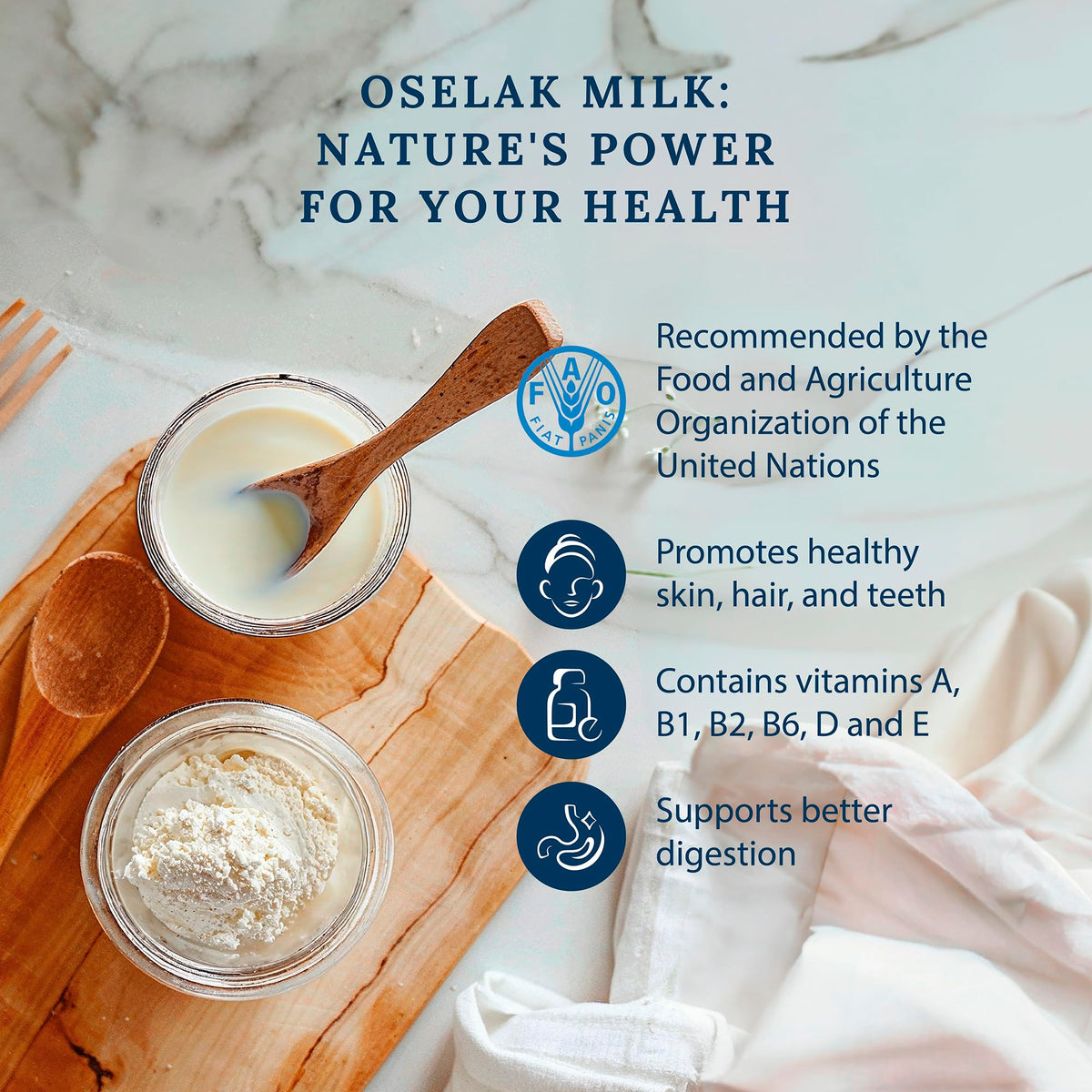 Oselak donkey milk powder label closeup communicates clean ingredients and natural sourcing
