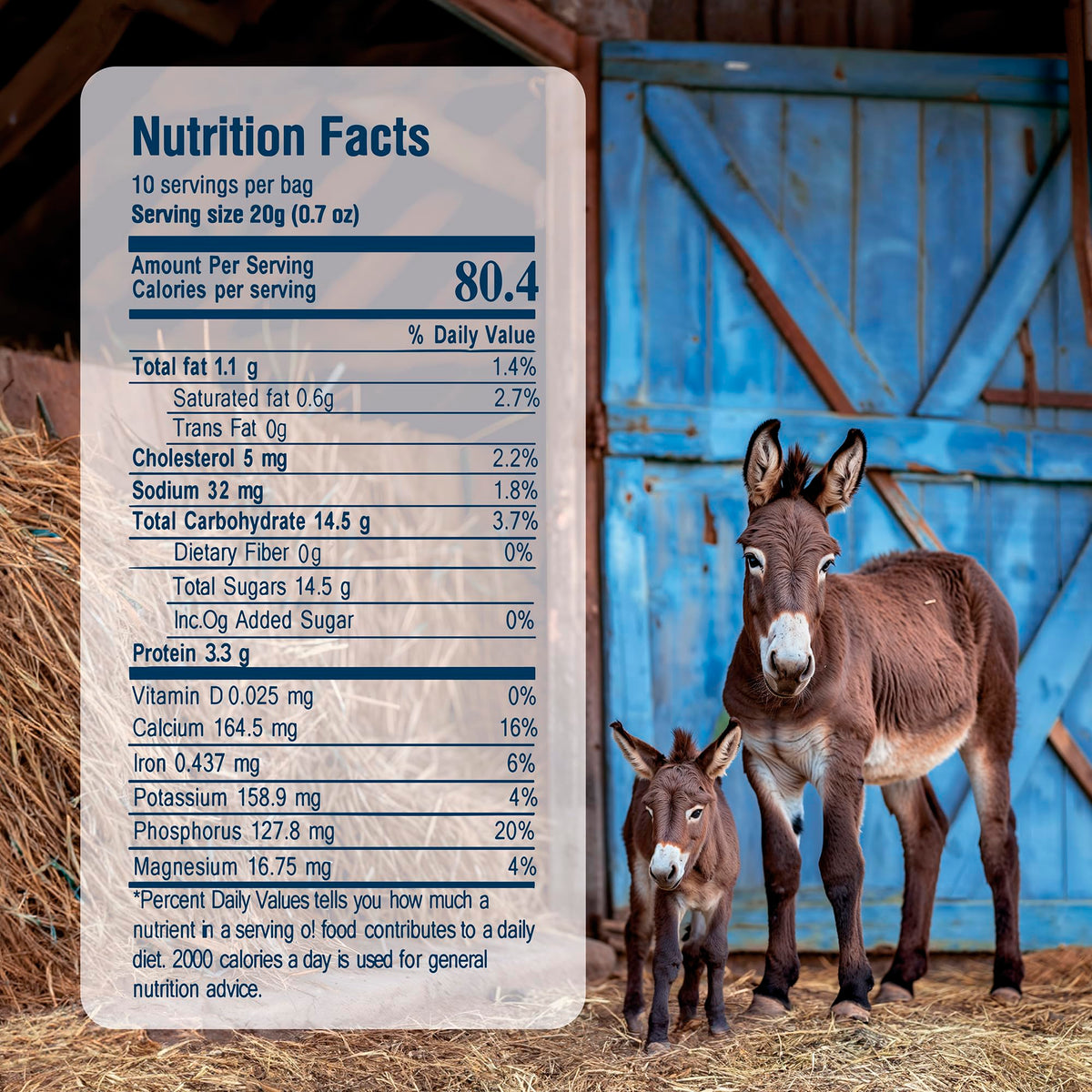 Oselak donkey milk powder nutrition panel highlights minerals and protein