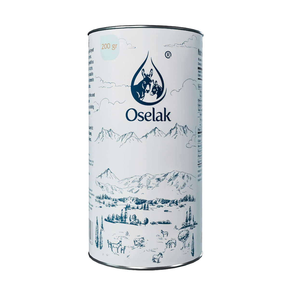 Oselak donkey milk powder packaging highlights purity for everyday dairy substitutes