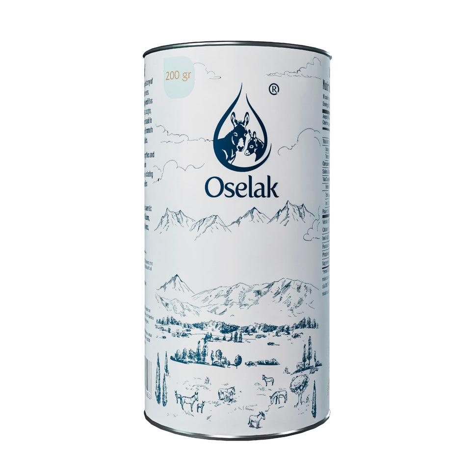 Oselak donkey milk powder packaging highlights purity for everyday dairy substitutes