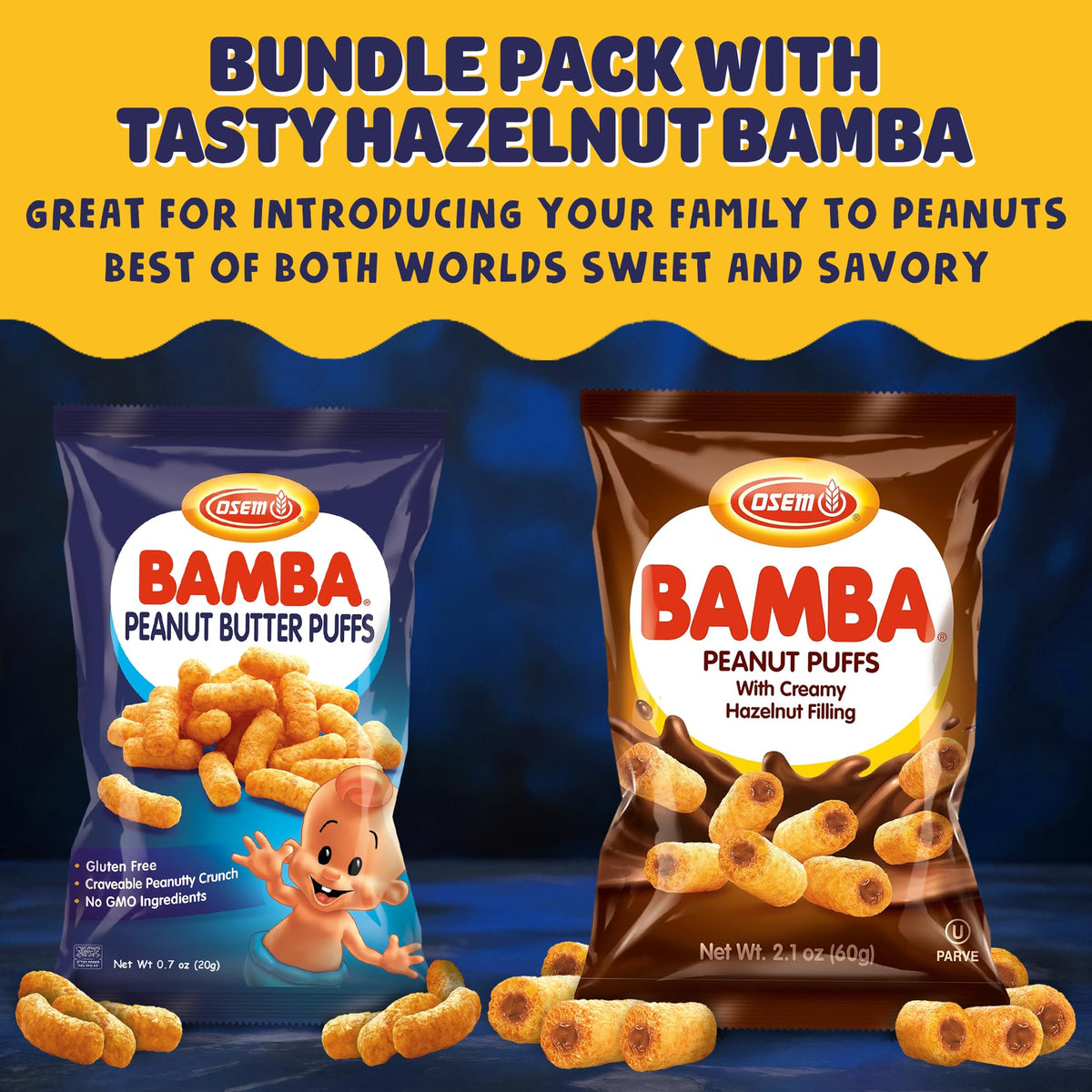 Osem Bamba Hazelnut bag, convenient 2.1 oz snack for on-the-go