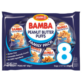 Osem Bamba peanut butter puffs bag close-up, kid-friendly snack for school lunch