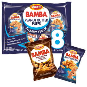 Osem Bamba Peanut Butter Puffs family pack showing clean, kid-friendly snack