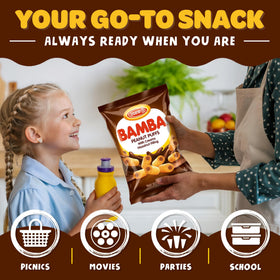 Single-serve packs of Osem Bamba for lunchboxes and on-the-go snacking.