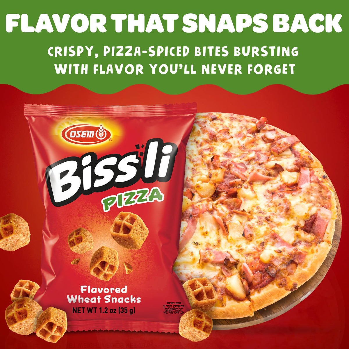 Osem Bissli Pizza bags arranged for sharing at gatherings