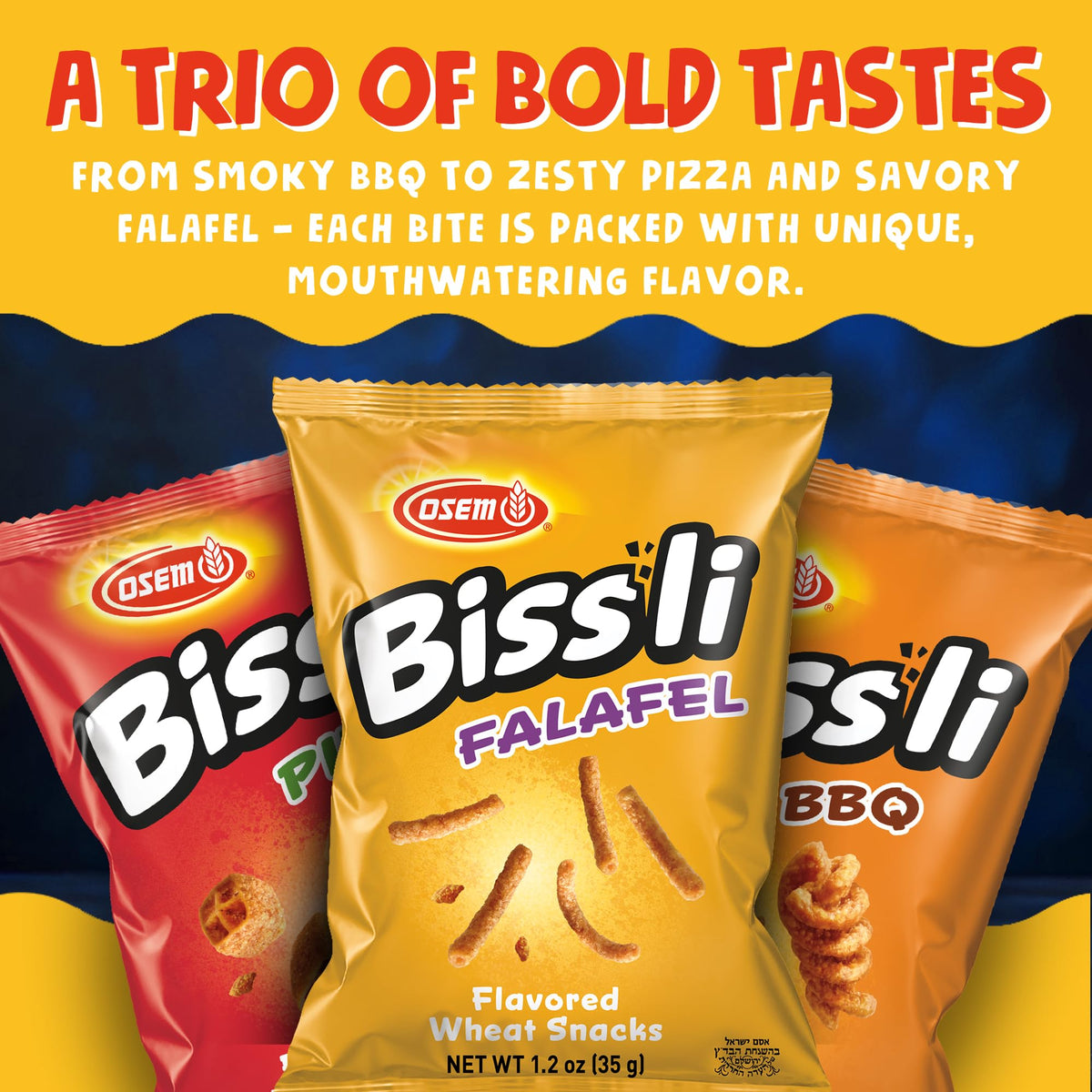 Osem Bissli Variety Pack highlights 12-pack convenience and sharing.